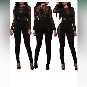 Black lace cutout jumpsuit